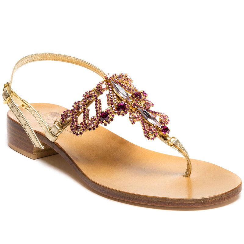 Sandals Alessia, Stone color: Fuxia, Size: 34, 2 image